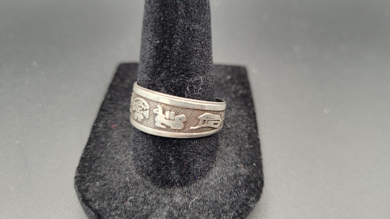 Vintage Sterling Silver Peruvian Inca Storytelling Picture Adjustable Ring Sz. 8