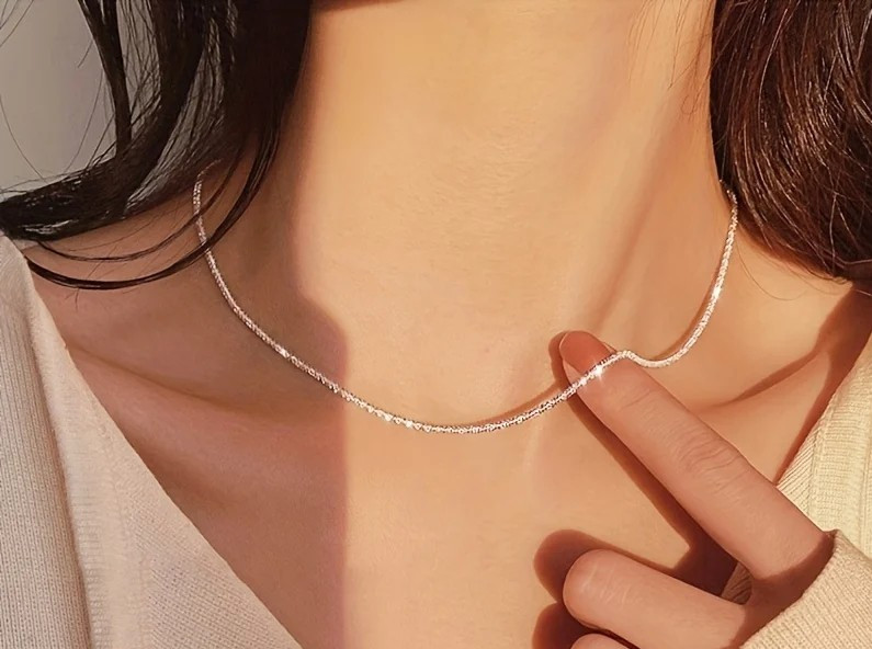 2PCS 925 Sterling Silver Chain Necklace Bracelet Jewelry Set for Women Men