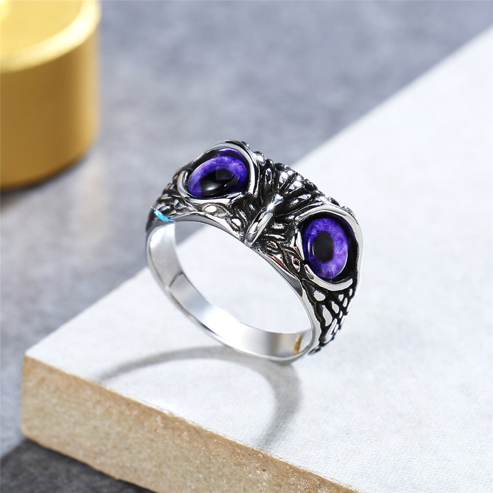 Eye Owl Finger Ring for Men Women Retro Animal Stainless Steel Teen Boys Girls