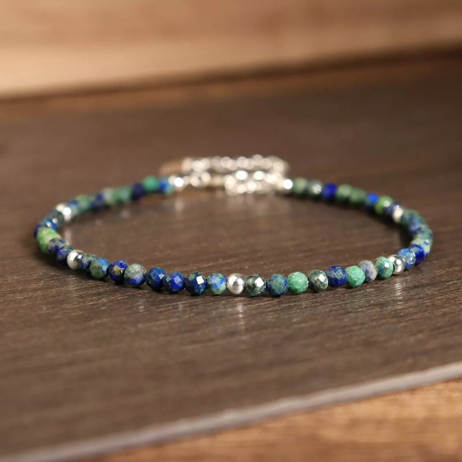 Natural Azurite Malachite Stone Bracelet Blue Green Crystal Dainty Women Gift