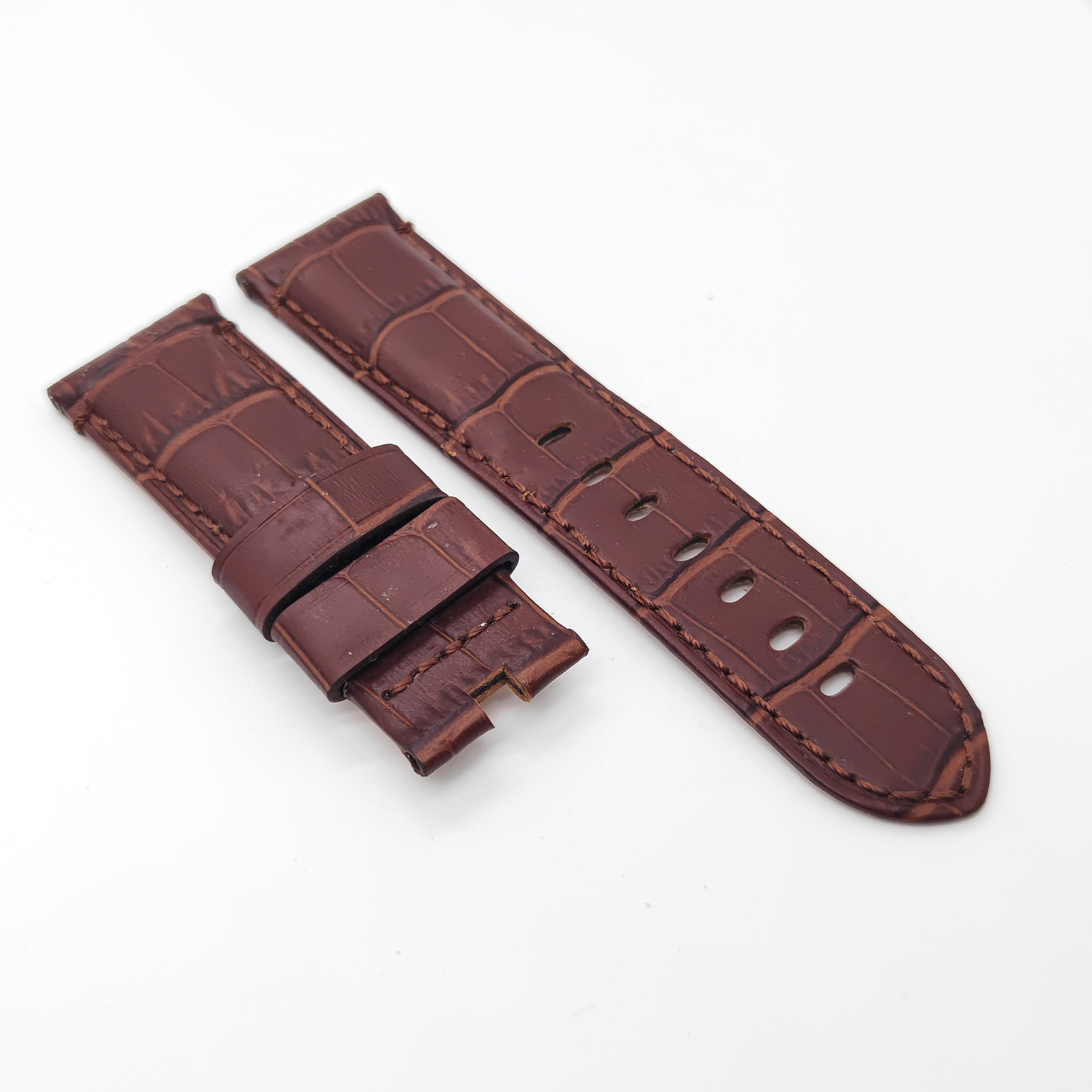 24mm Brown Calf Leather Deployment Clasp Strap For PAM RADIOMIR LUMINOR Watch
