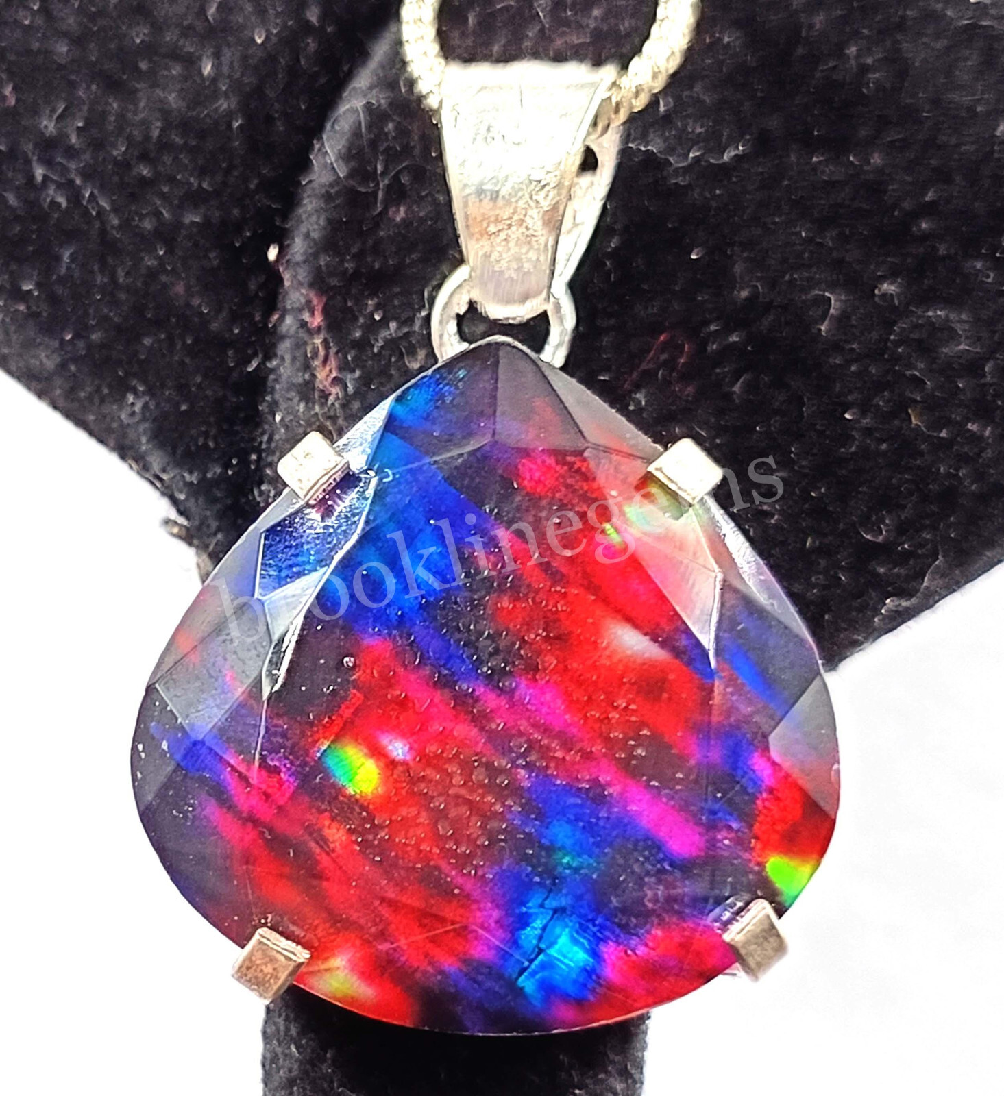 74.65 Ct Pear Natural Ammolite Opal Doublet 925 Silver Pendant EGL Gems 5FRD