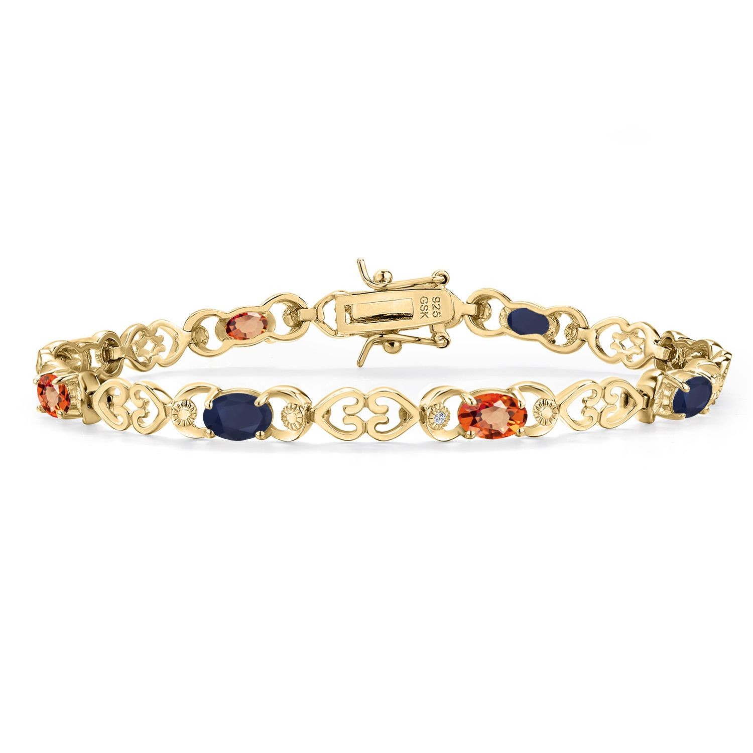 18K Yellow Gold Plated Silver Sapphire and Orange Sapphire and Lab Grown