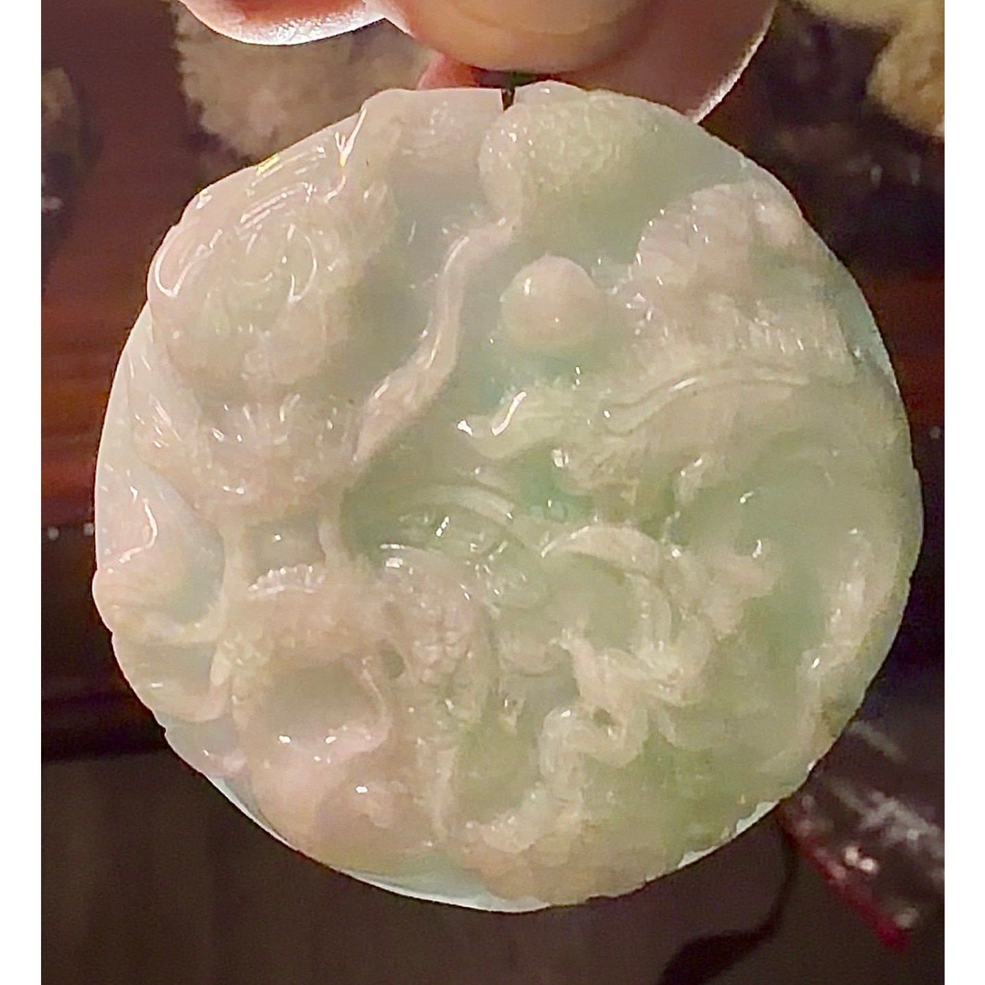 Certified Natural Type A Jadeite Foo Lion Medallion Pendant 77.46 g