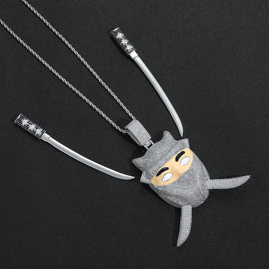 Hip Hop Pendant Cartoon Ninja Assassin Bling Necklace Gold Filled DJ Accessories
