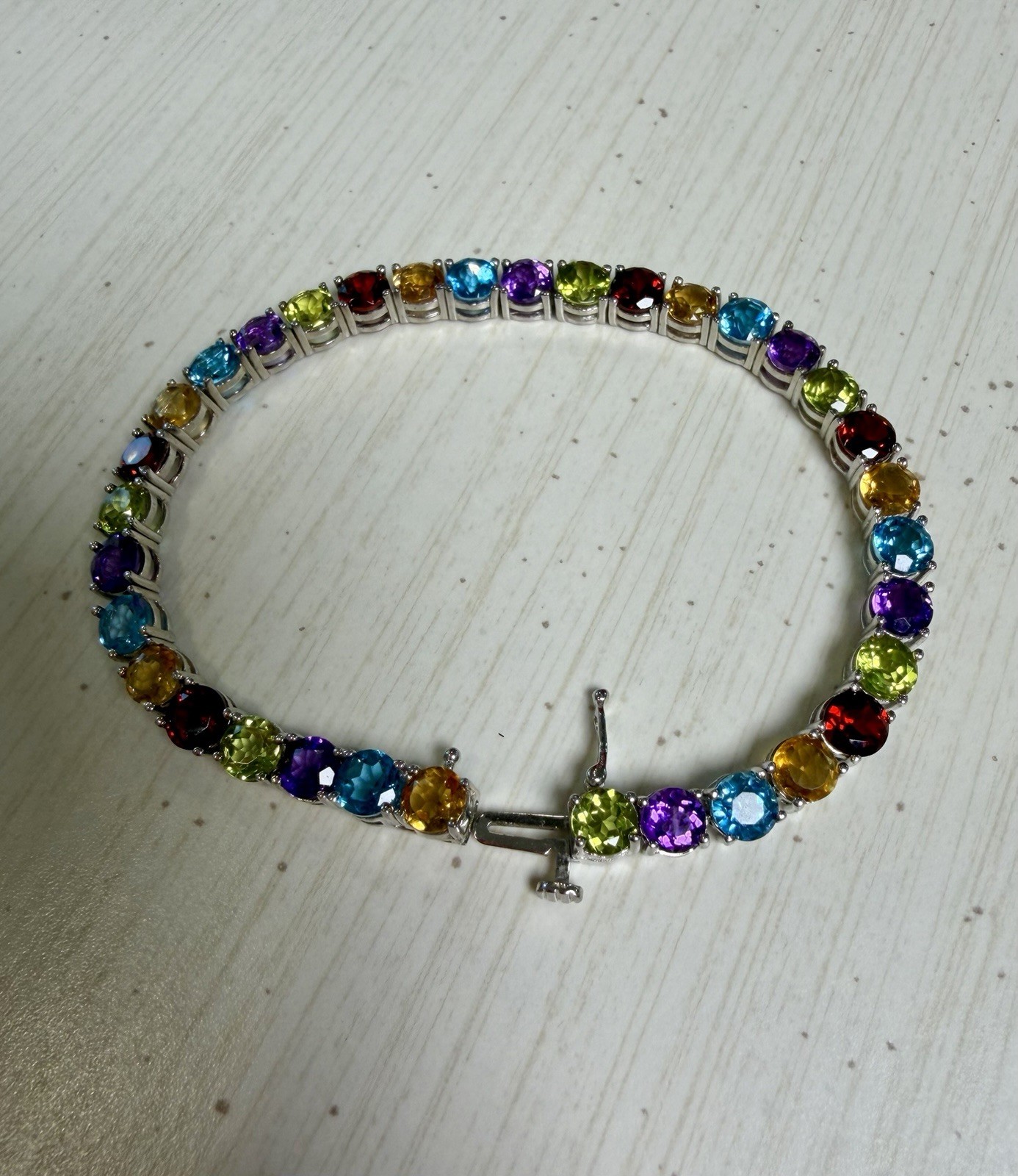 Women’s Sterling Silver Natural Multi Gemstone Tennis Bracelet, 7″, 13 g