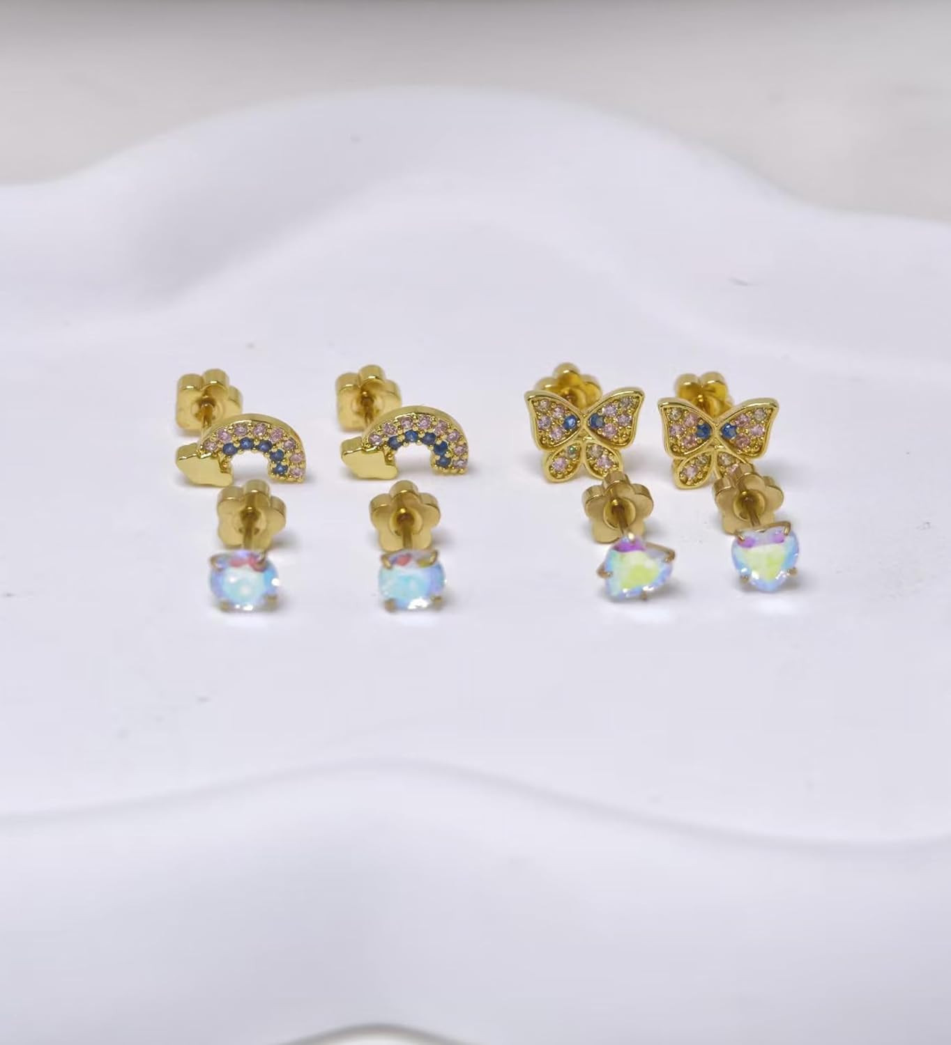 4Pairs Hypoallergenic Earrings for Women 14K Gold Flat Back Earrings 20G Screw B
