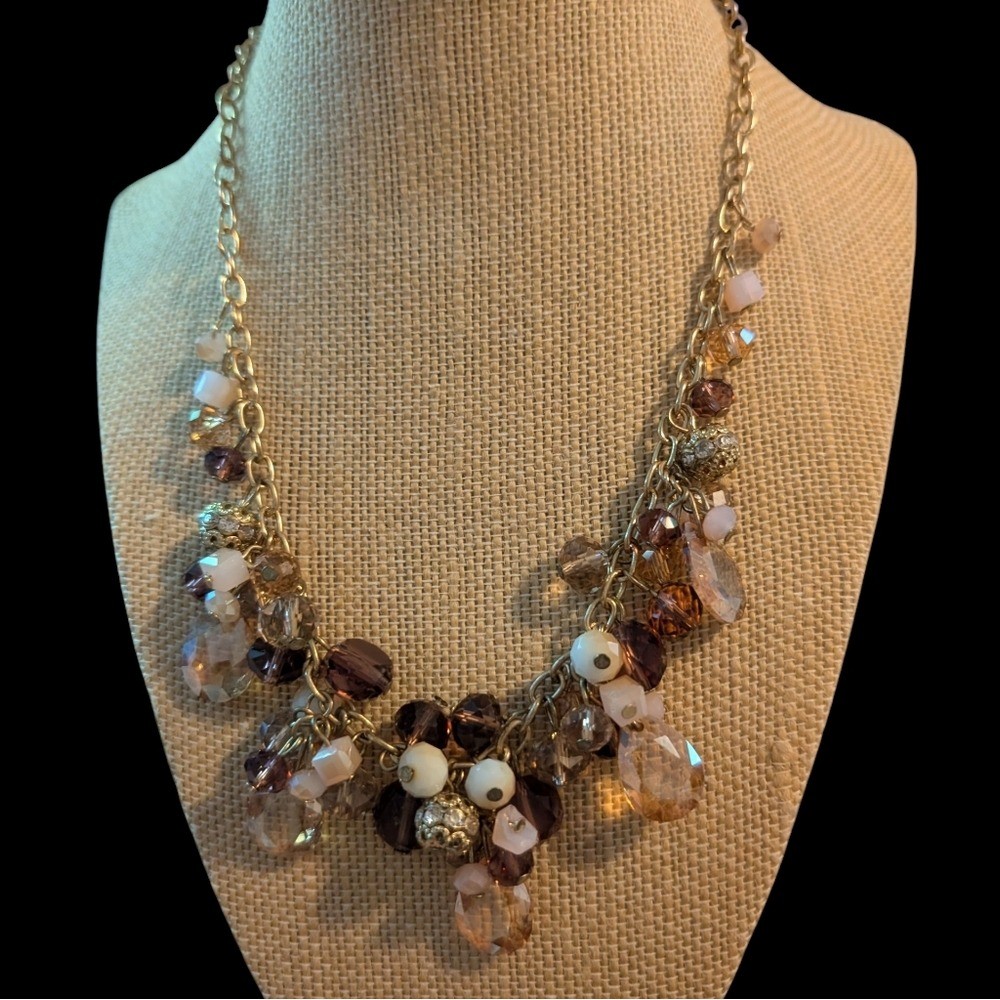 Pretty Pink, Pink Gold Tone, White Necklace Bracelet Earring Set