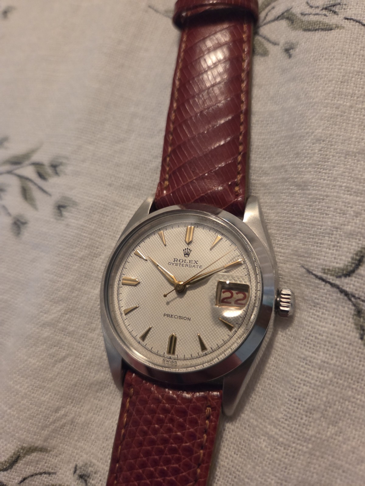 Rolex Oysterdate Precision 6494 Stainless Steel Honeycomb Dial