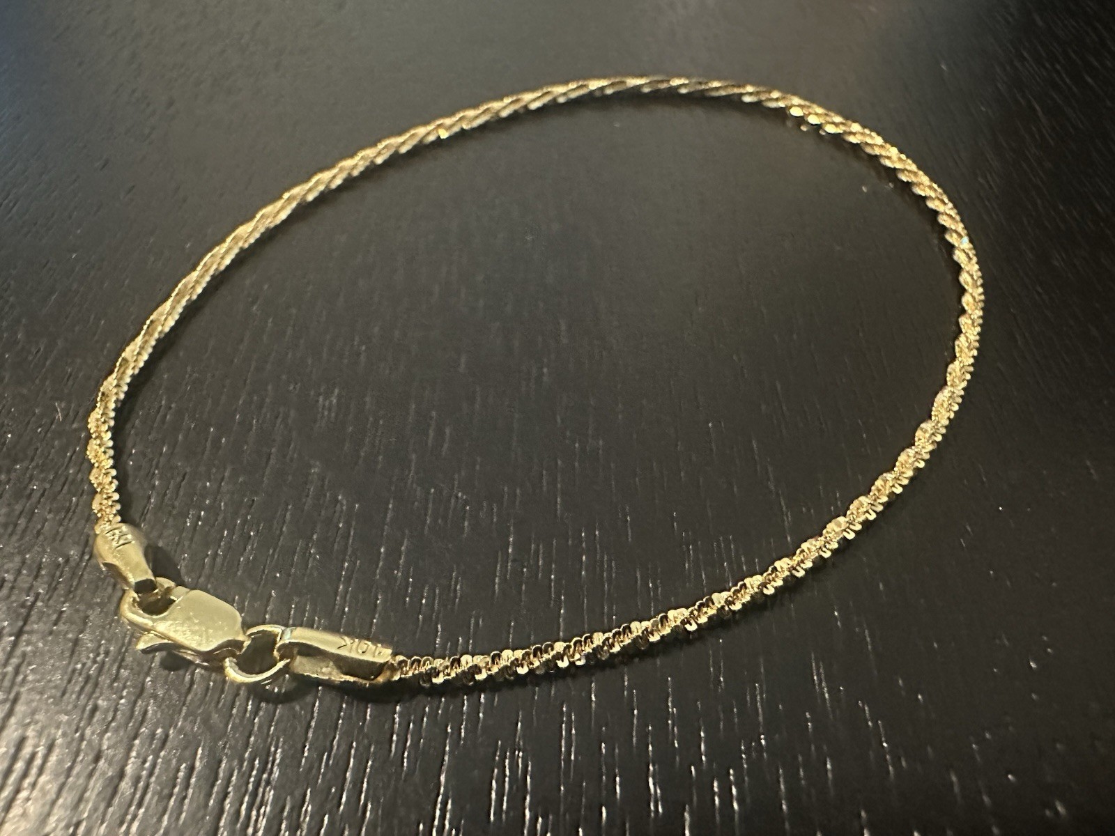 10k Solid Yellow Gold Twisted Rock Chain Bracelet, Lobster Clasp, No Stone