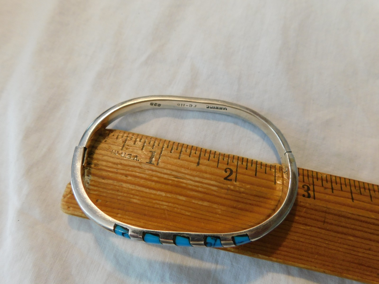 Taxco Sterling Silver Turquoise Hinged Bangle Bracelet Vintage Mexico 925 TC-116