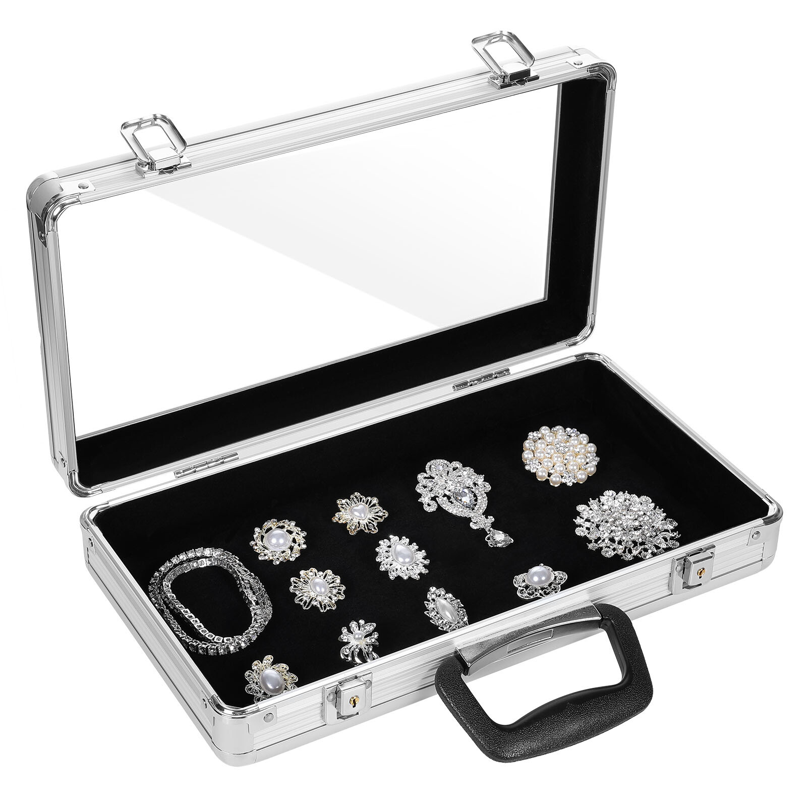 Locking Aluminum Display Case Clear Top Showcase F Card Jewelry Coin Trade Show