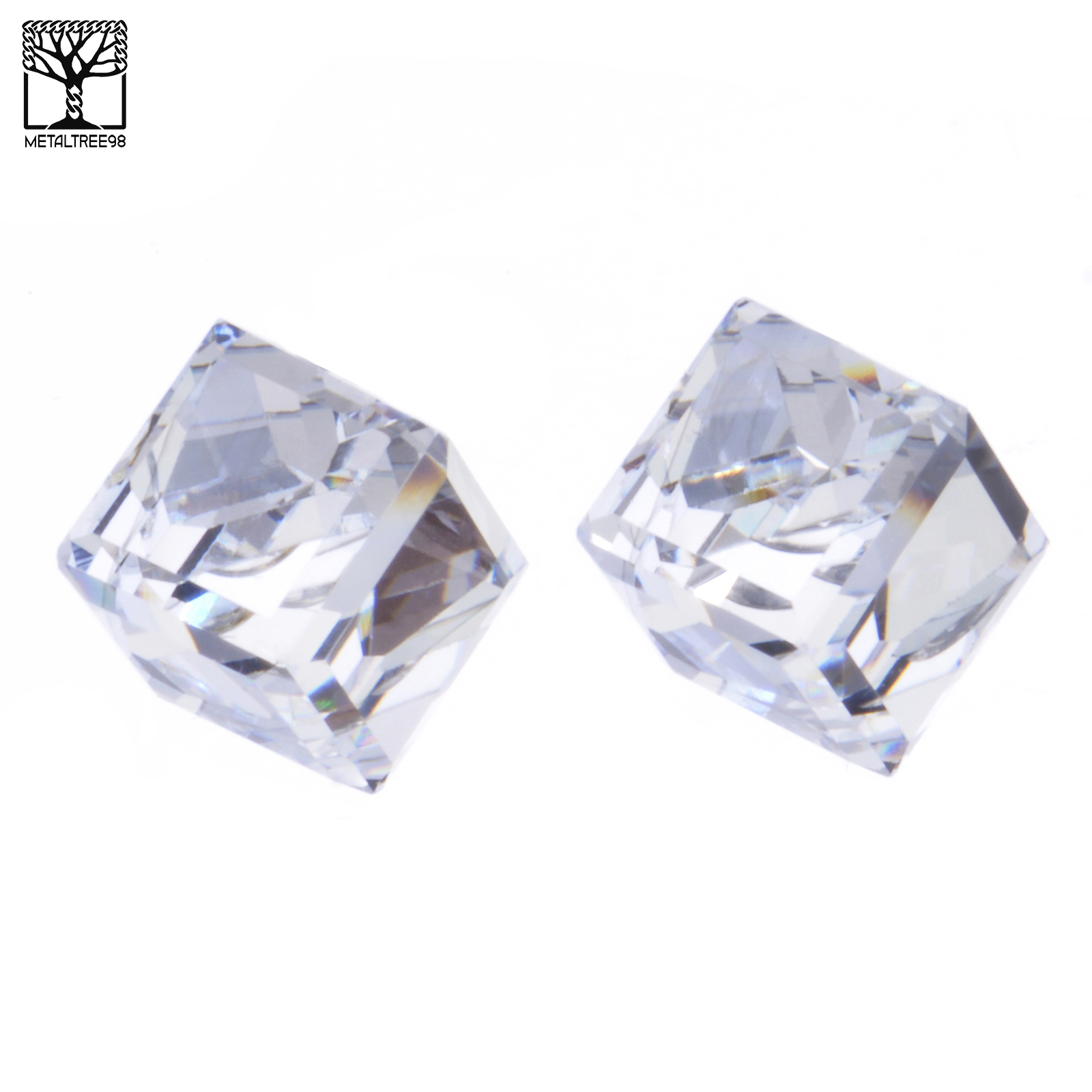 Men’s Women’s Iced Crystal 3D Cube Push Back Post Earrings Clear