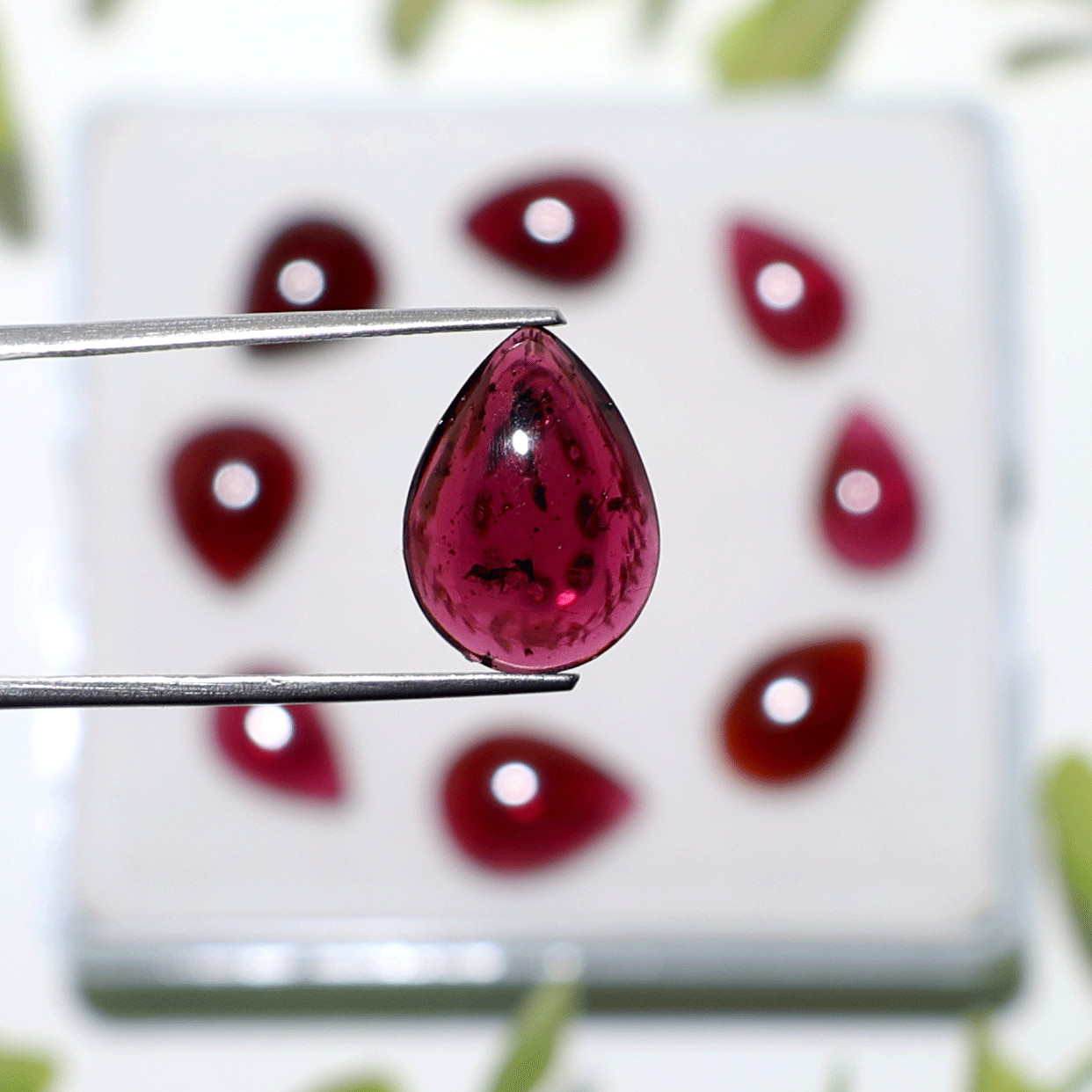 Crimson Teardrops~ 9 PC Natural Rhodonite Garnet 11.8mm-14mm Cabochon Gemstones