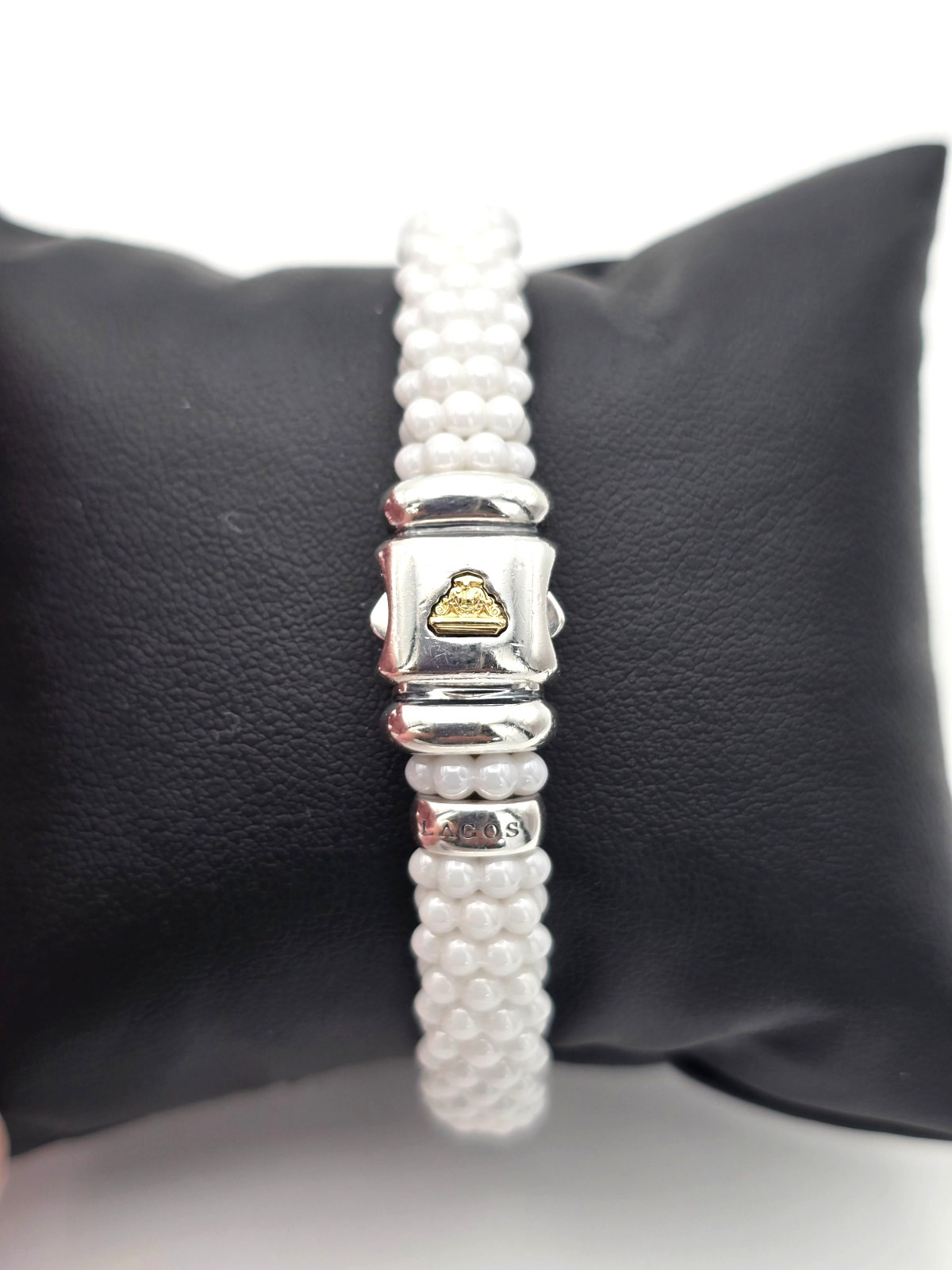 LAGOS Caviar White Ceramic Sterling Silver 18K Bracelet Average Size