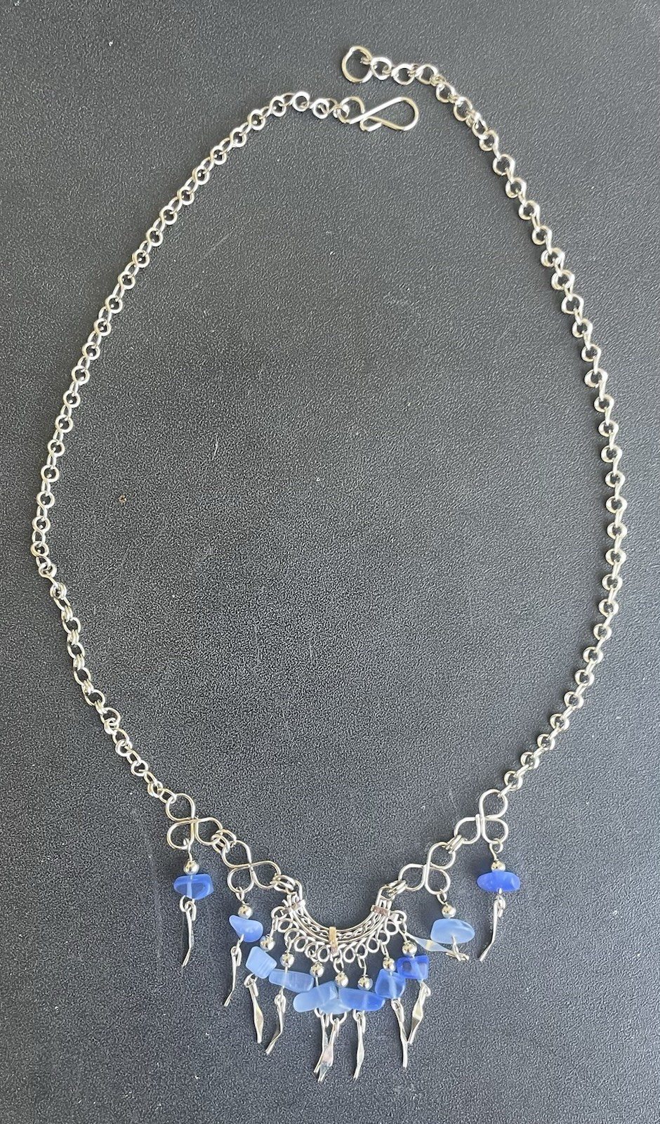 Peruvian Blue Cascajo Chip Nugget Long Necklace Bracelet Earrings Set Peru Boho
