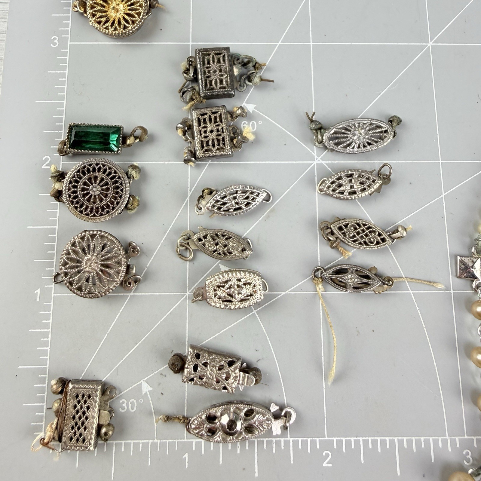 Antique Vintage Sterling Silver Filigree Necklace Clasp Lot 19+ Parts Findings