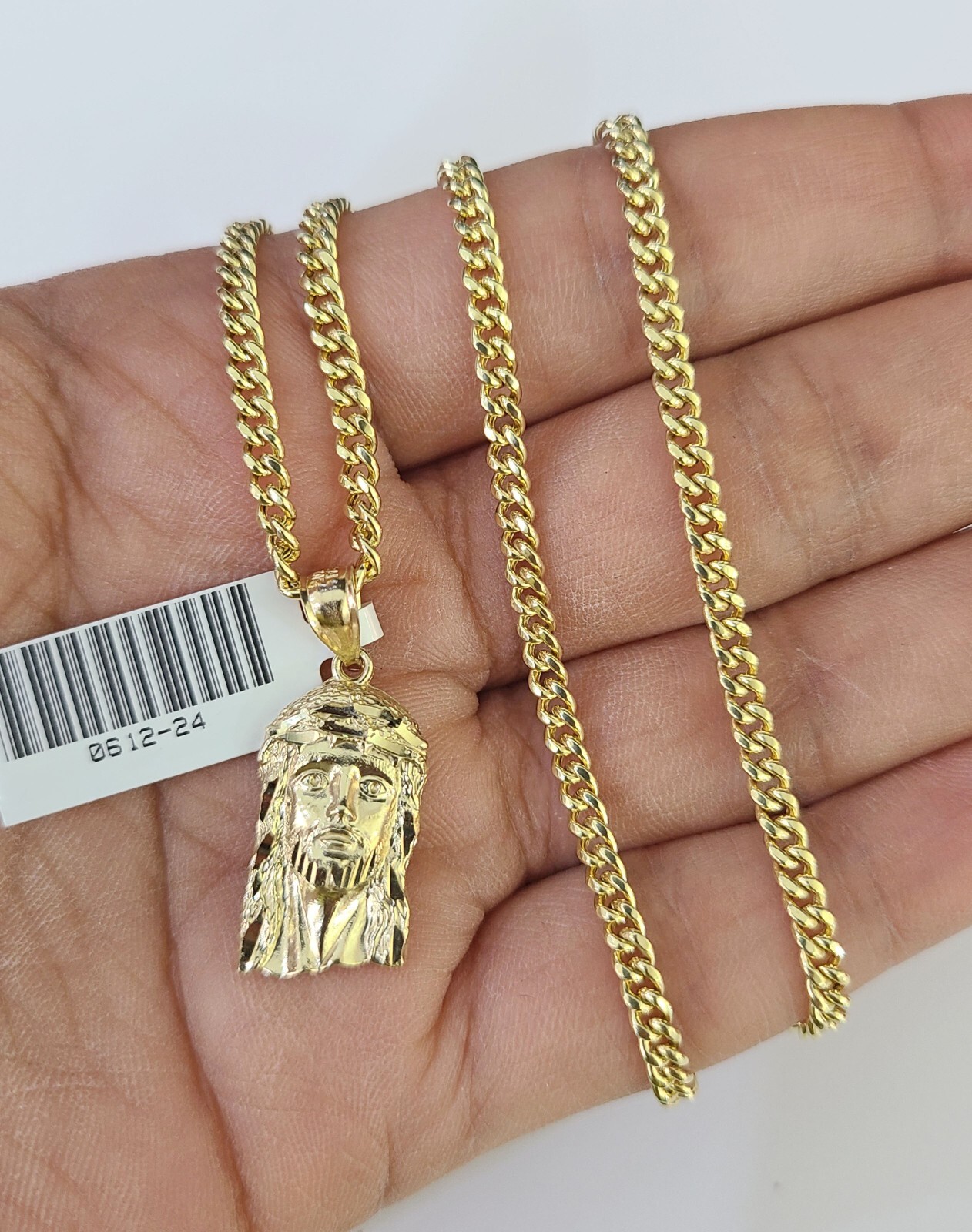 10K Gold Miami Cuban Chain Jesus Head 18″-28″ 3mm REAL Pendant Necklace SET