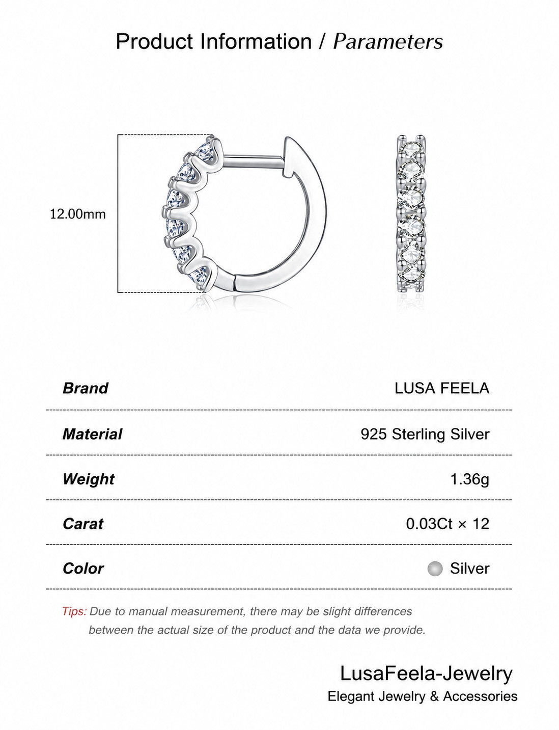 925 Sterling Silver D Color VVS1 Moissanite Pave Huggie Hoop Earrings