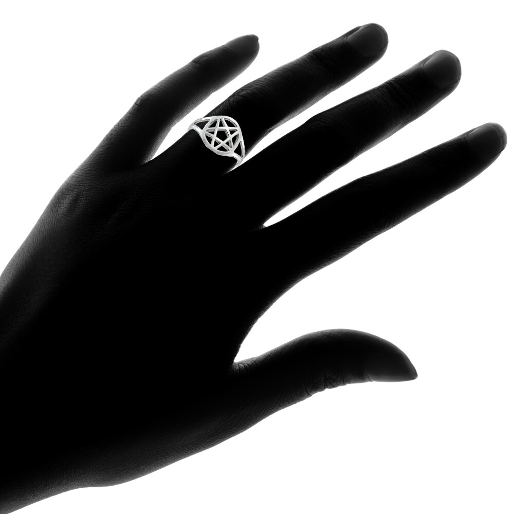 Sterling Silver High Polished Pentagram Pentacle Five Pointed Star Ring, Size 8