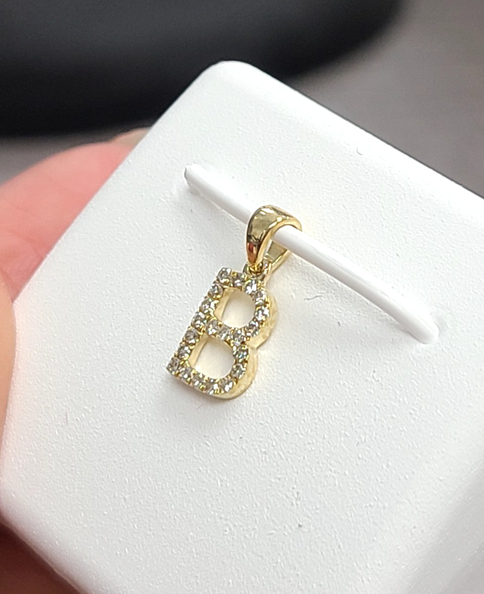 Deal! 0.11CT Natural Genuine Diamond B Initial baby Pendant 10K Gold
