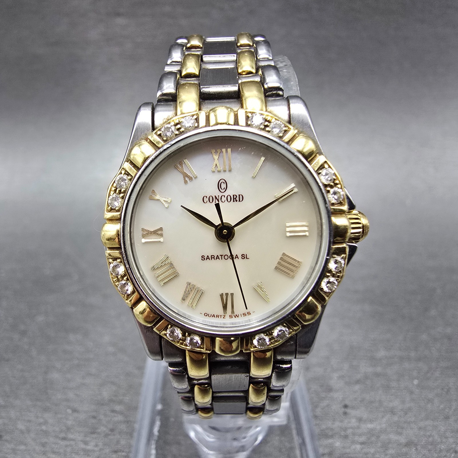 Concord Saratoga Watch Women 24mm MOP Dial Two Tone Diamonds 16-36-275 New Batt