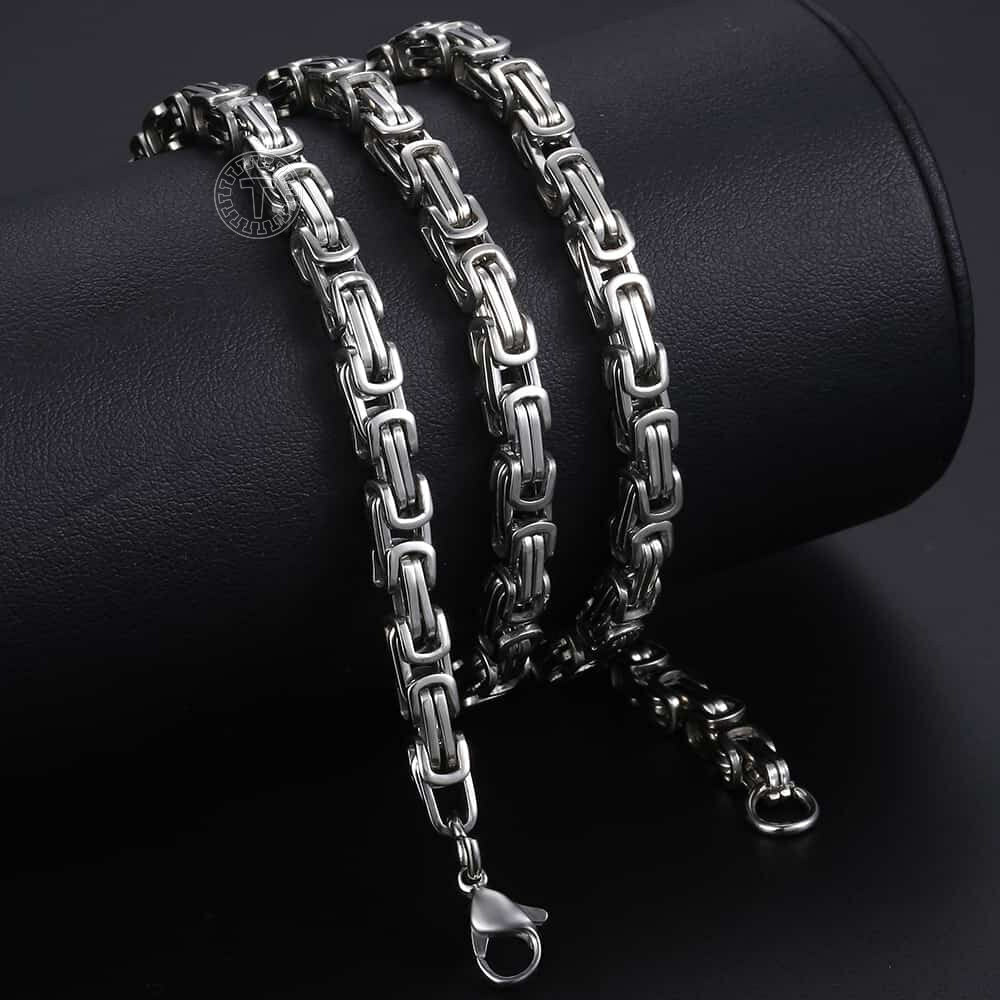 5mm Men’s Byzantine Box Chain Necklace Stainless Steel Silver Color 18″-30″