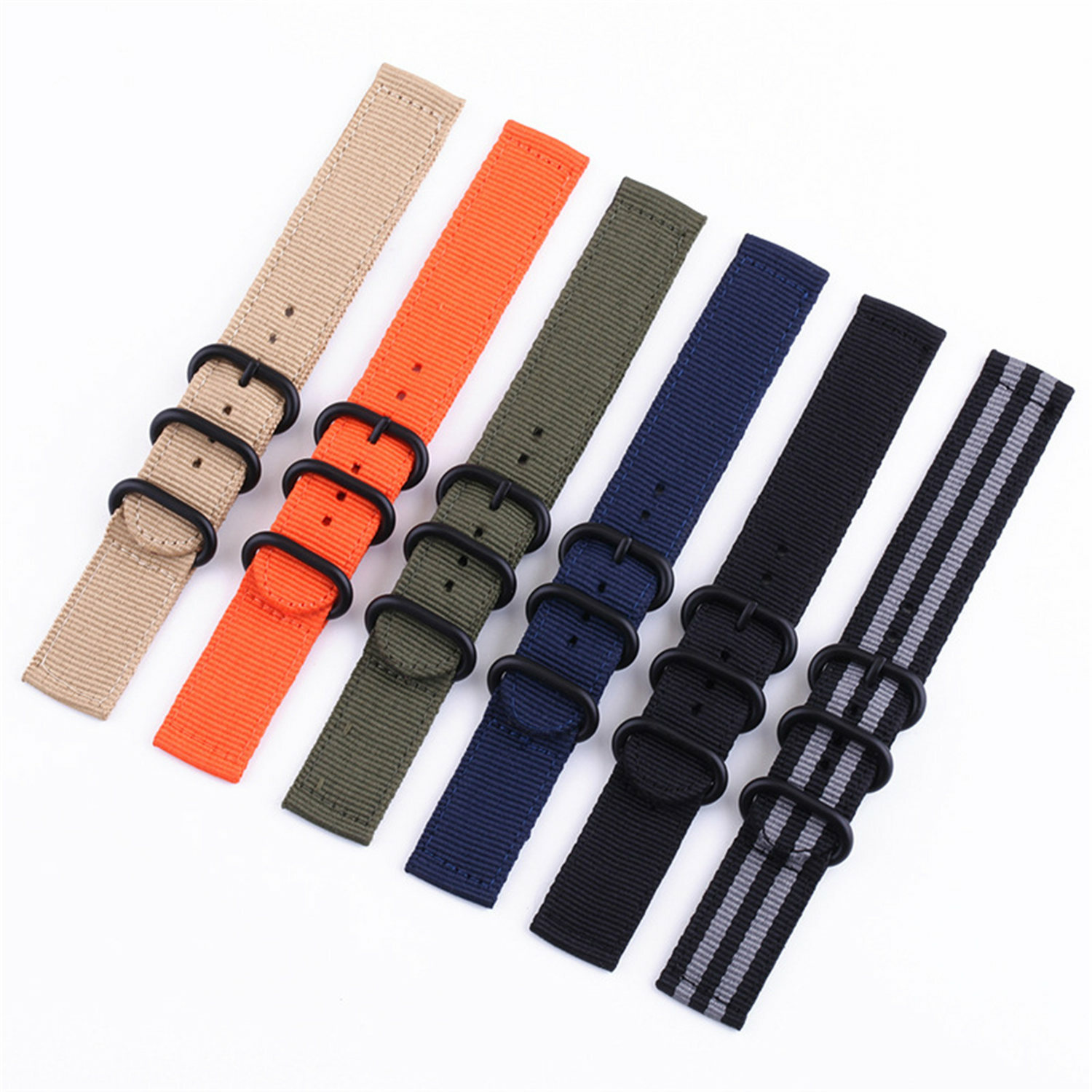 Weave Nylon Strap 22mm 18mm 20mm 24mm Wristband Watch Band w Silver Black Buckle