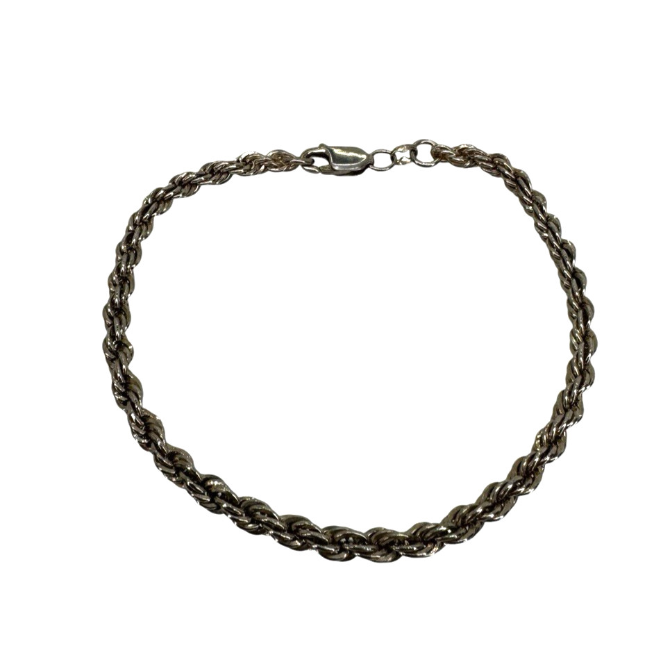 Solid Sterling Silver 925 4mm Rope Chain Bracelet 7.5 Inch