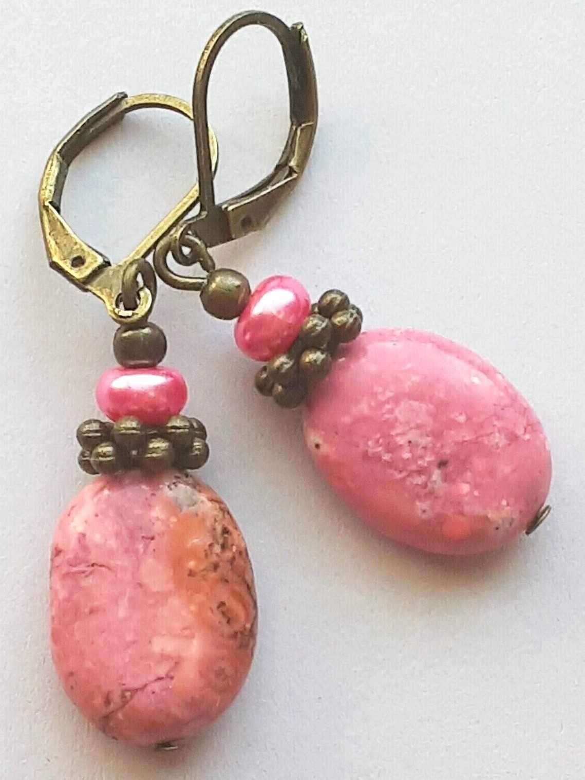 PINK HOWLITE Glass Pearl drop earrings handcrafted SP CHOOSE XX