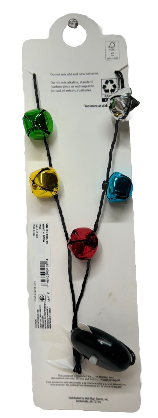 Holiday Time Light Up Christmas Bells 36″ Necklace NEW