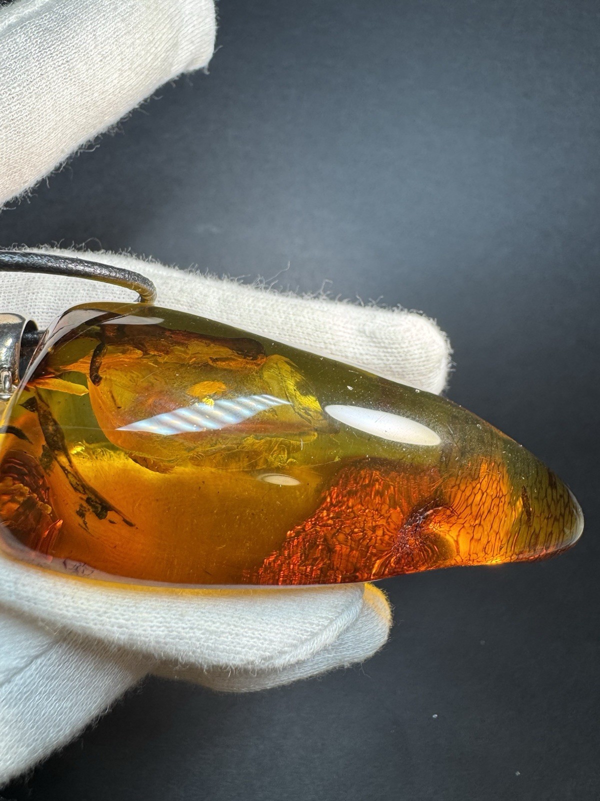 Natural Baltic amber pendant with plant inclusions, Sterling Silver Bail- 38.3g