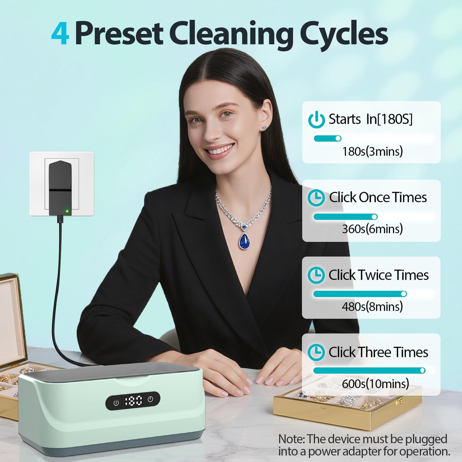 Ultrasonic Jewelry Cleaner, 48Khz Sonic Cleaner for Home Travel