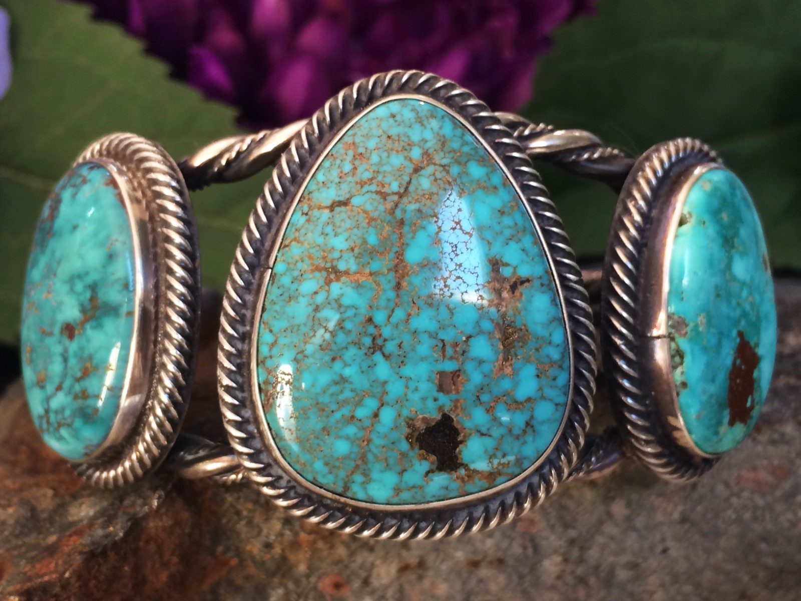 SPIDERWEB TURQUOISE STERLING SILVER ROPE SOUTHWESTERN NAVAJO STYLE BRACELET WOW