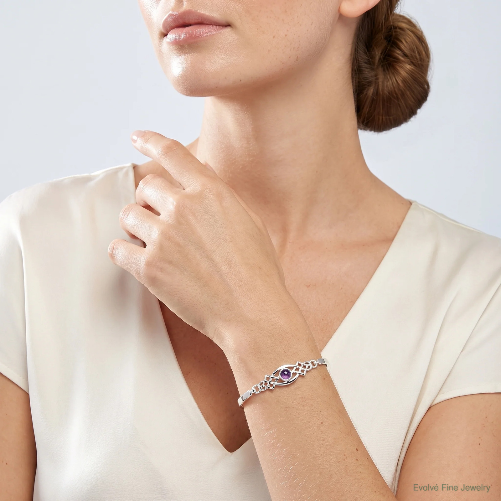 Sterling Silver Amethyst Celtic Knot Bangle Bracelet