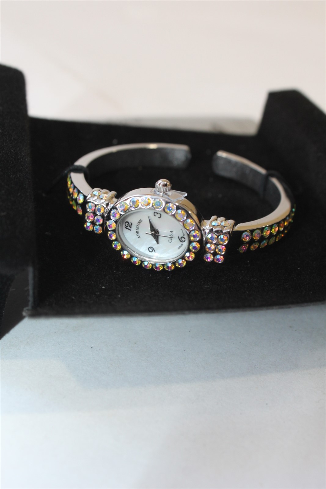 Women’s Wrist Watch Flex Dangle Silver-Tone Finish Rainbow Stones