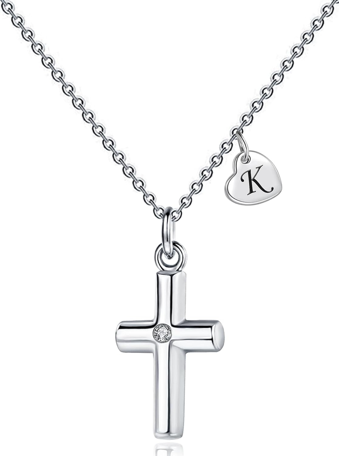 Small Dainty Cross Necklace for Women Heart Initial Letter Charm Necklace Stainl