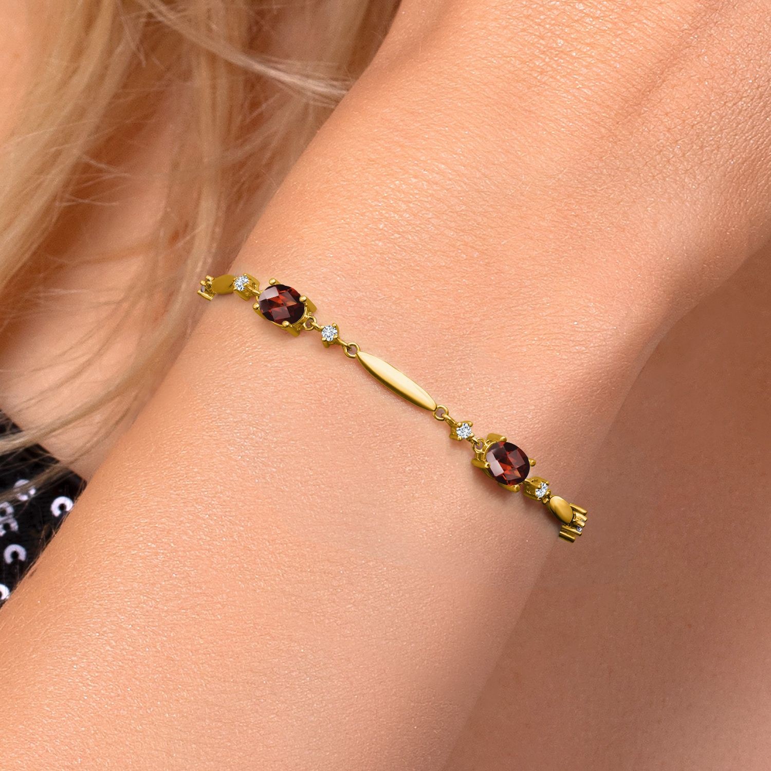 18K Yellow Gold Plated Silver Gemstone Birthstone and Diamond Tennis Bracelet