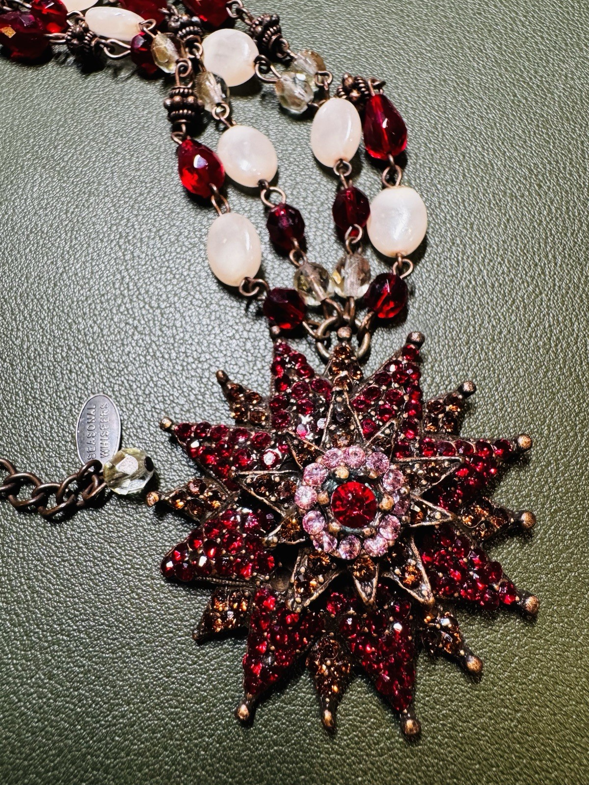 Vintage Seasonal Whispers Pink Red Crystal Flower Statement Necklace 19inch