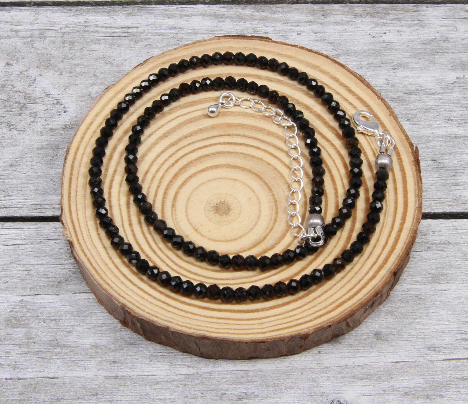 Natural Black Tourmaline choker, 2mm Minimasit Beads Nacklace Healing Gemstone