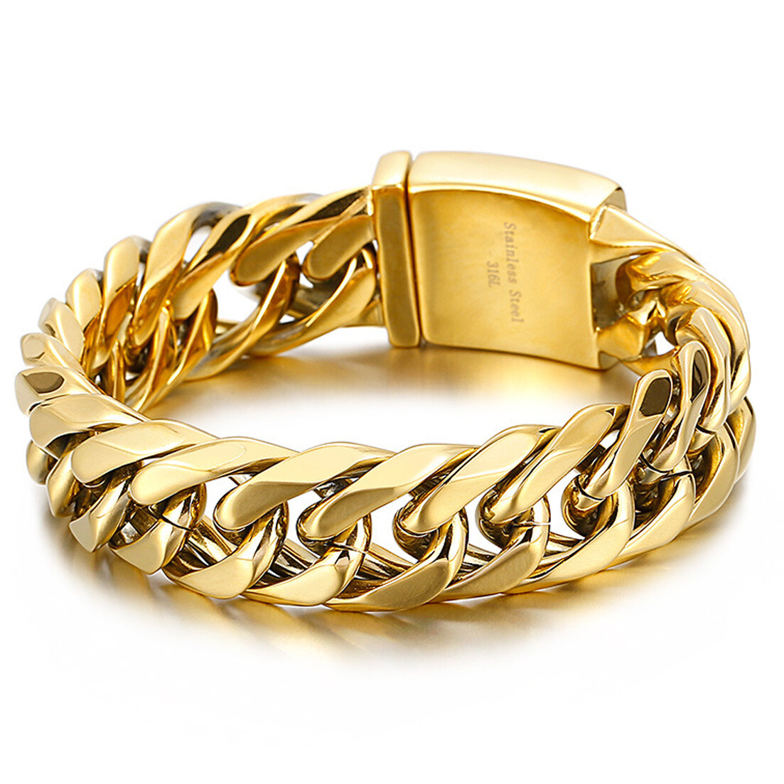 Men’s Silver/Gold/Black Stainless Steel Curb Cuban Chain Link Bracelet 7″-11″