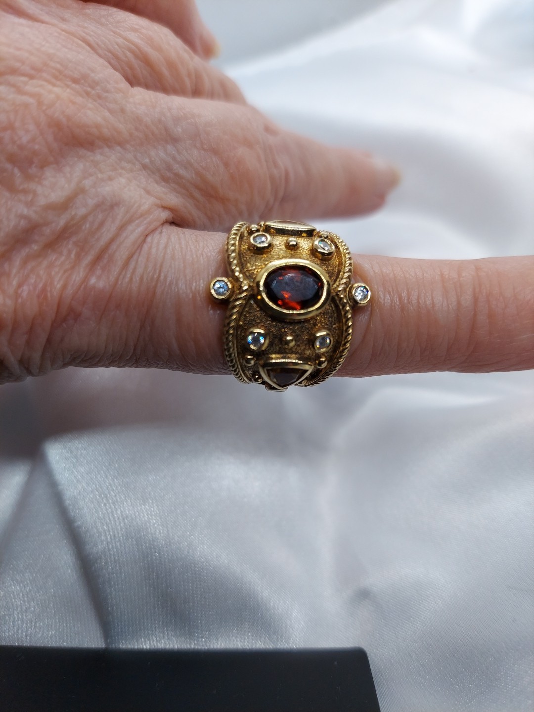 18k On Sterling Garnet Lemon Citrine Byzantine Etruscan Ring Sz10 Ross Simon’s