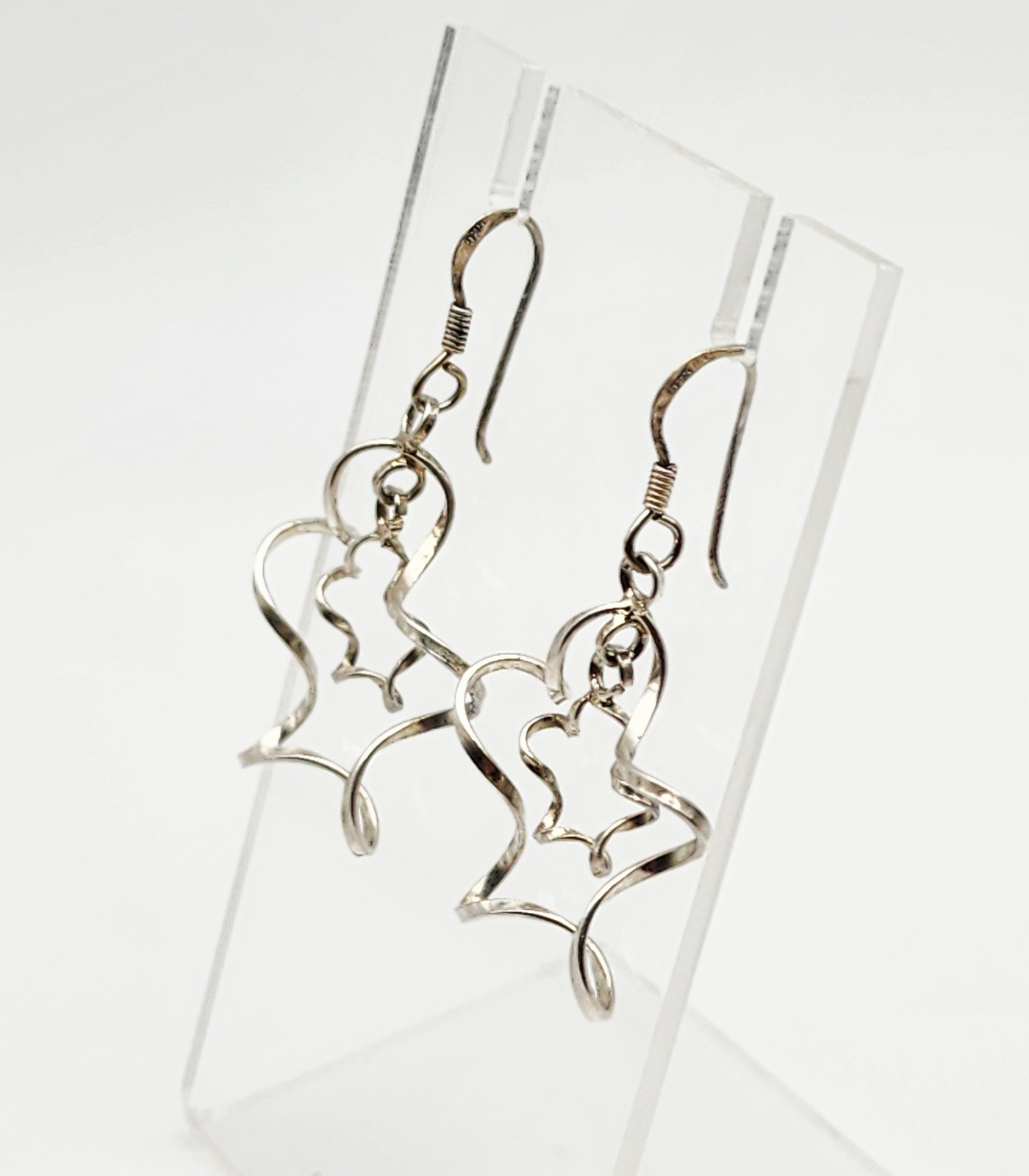 Vintage Sterling Silver Twisted Double Star Dangle Earrings
