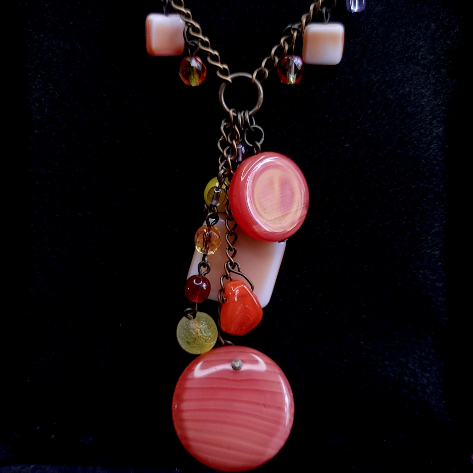 Necklace 24″ Red Orange Glass Czech Beads Vintage Style