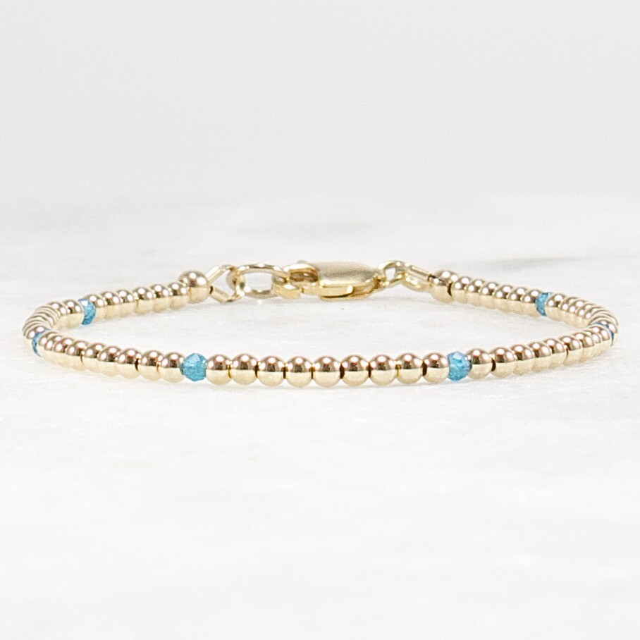 Gold and Apatite Beaded Bracelet, 14k Gold Filled, Neon Blue Apatite