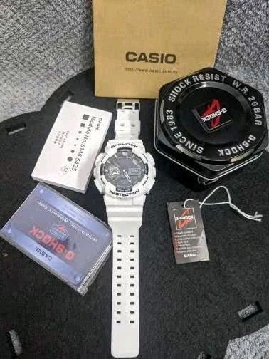 Casio G-Shock GA110 Analog Digital Sports White Resin Dual Display Watch W/Box