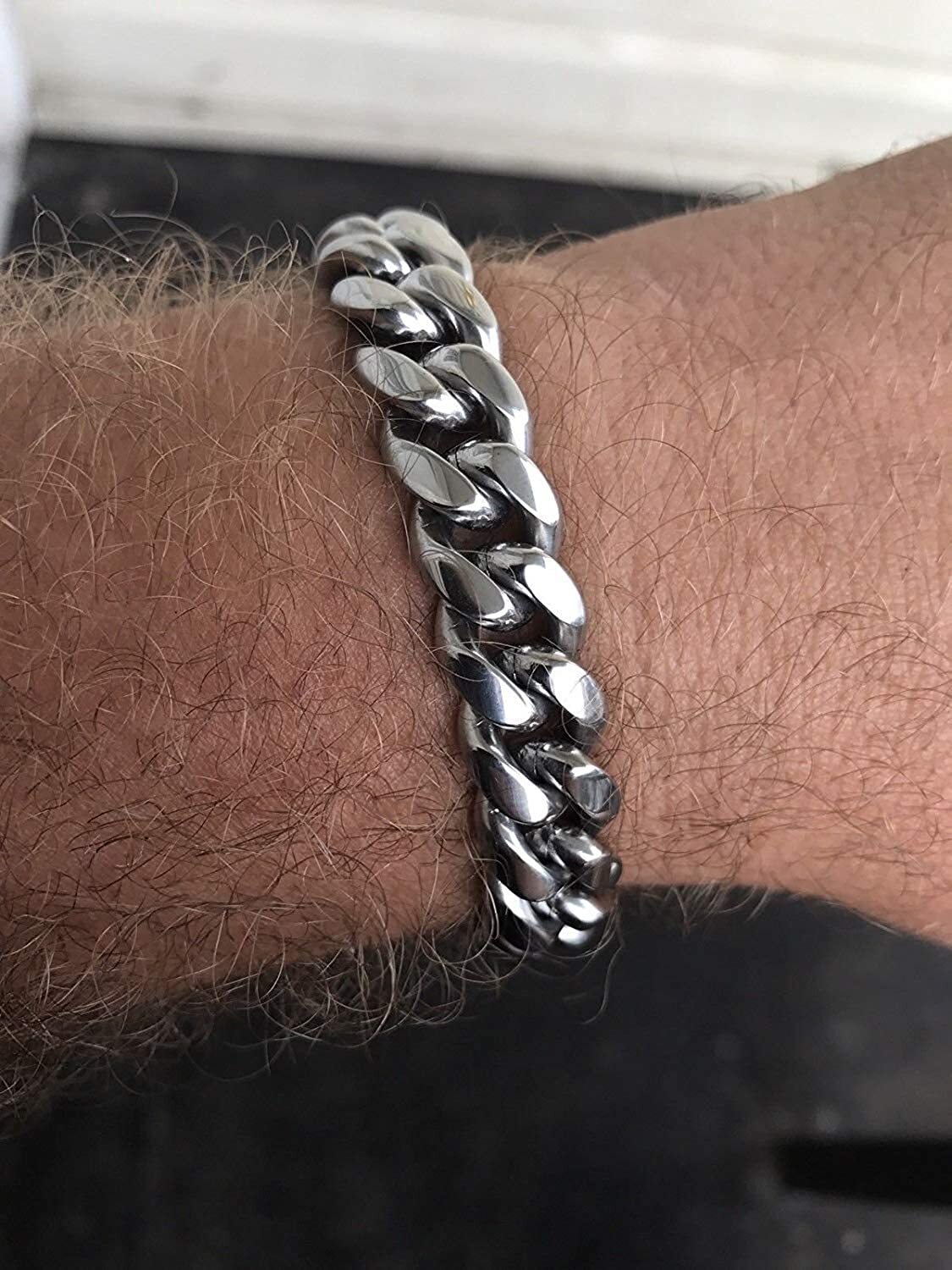 Men’s Heavy Miami Cuban Link Chain & Bracelet Combo Set Silver Stainless Steel