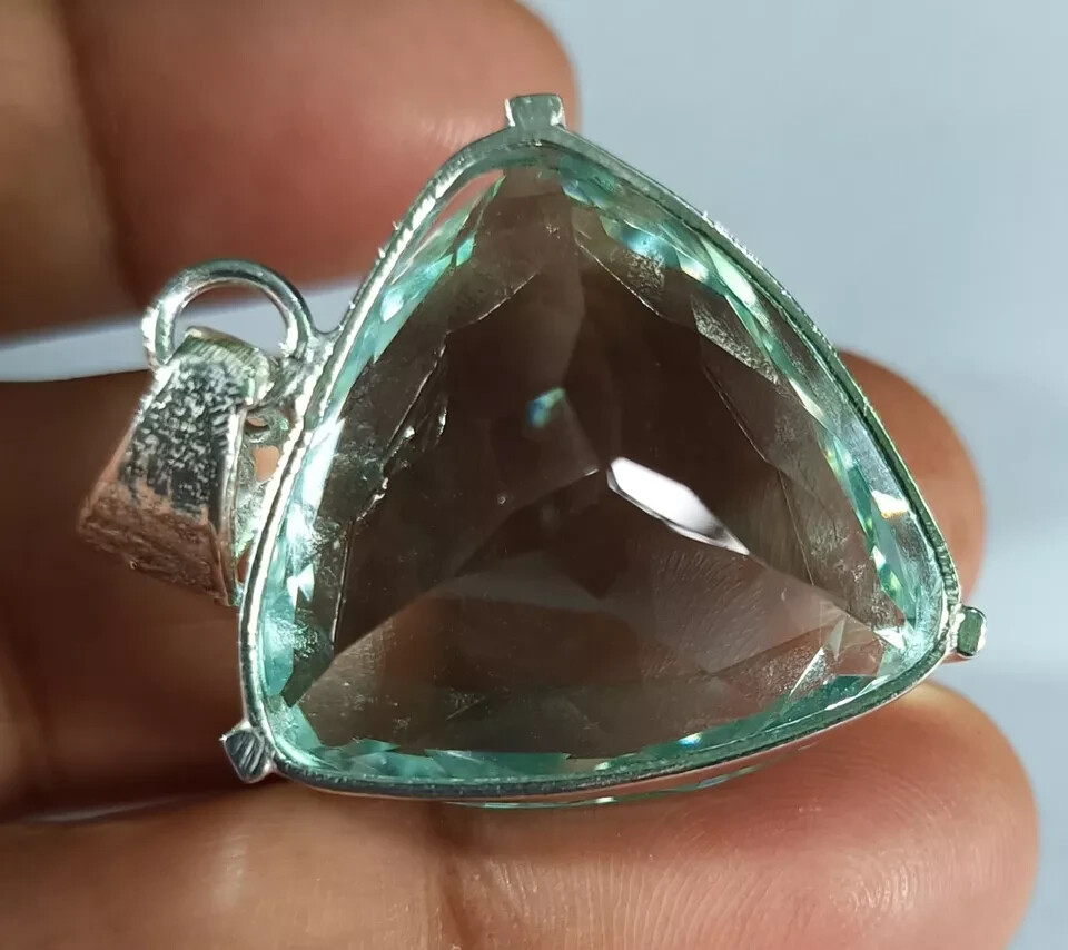 67.9Ct Trillion Aquamarine Natural Topaz 925 Solid Silver Pendant Loose Gemstone