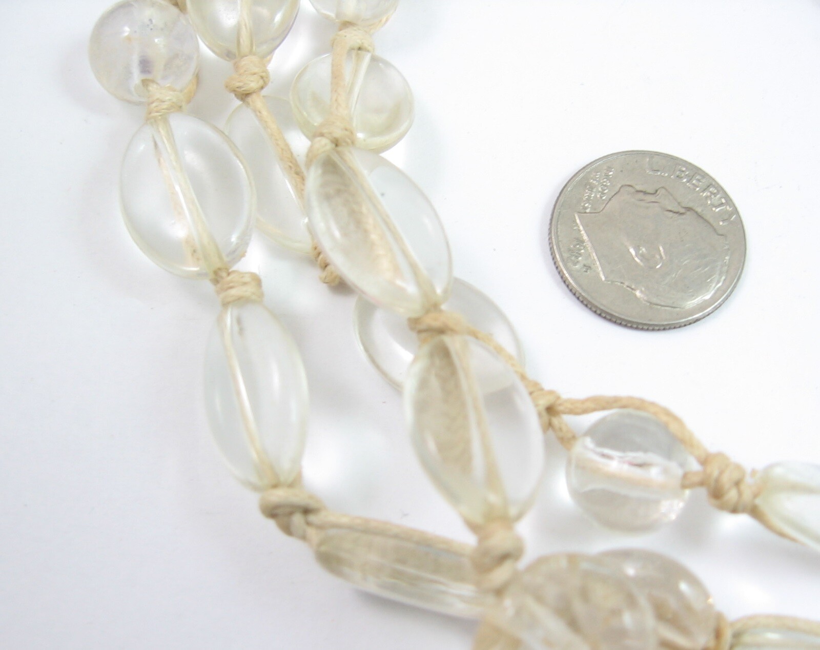 CLEAR GLASS BEAD Necklace Vintage 3 TRIPLE Strand Oval Round Beaded String 22″