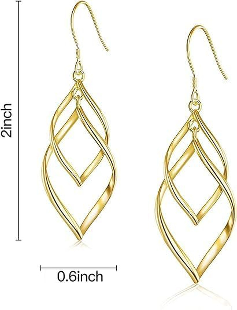 14K Gold Dangle Earrings for Women Trendy Double Spiral Drop Dangly Earrings Sta